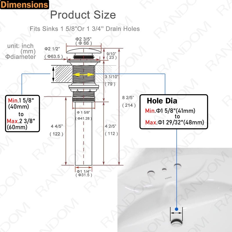 RANDOM Black Bathroom Sink Drain Stopper Without Overflow Pop Up Drain for Assembly Vessel Sink Solid Brass 83001MB. - Image 2